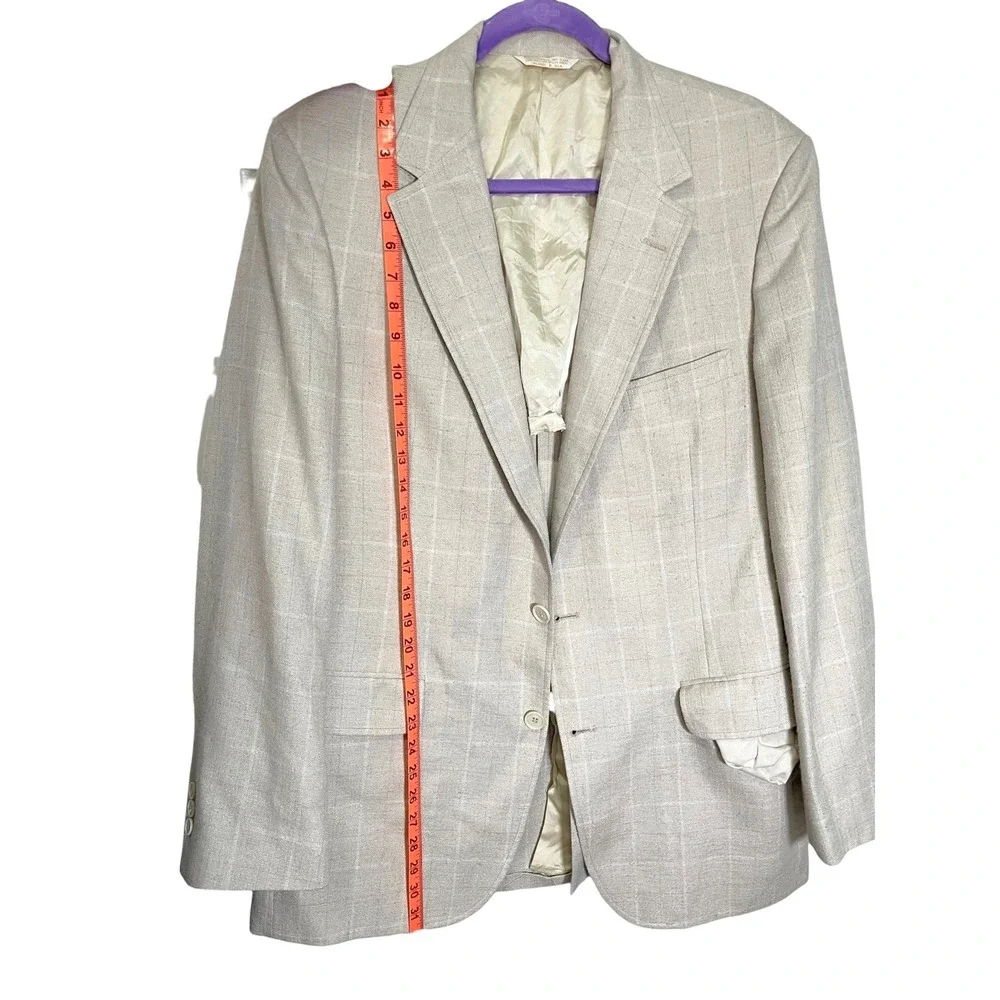 Johnny Carson 42R Beige Blazer Windowpane Plaid Two Button Jacket Grandpa Core